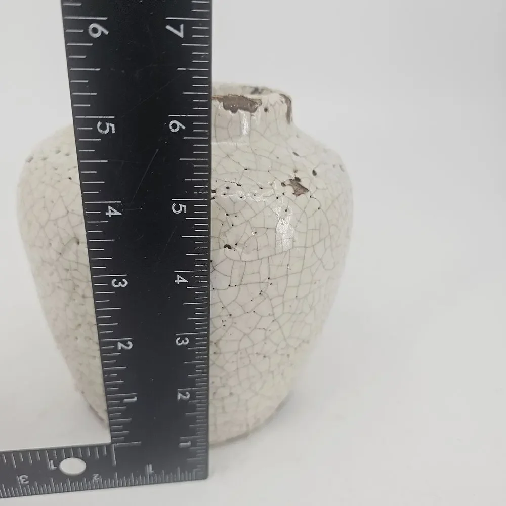 Vintage Art Pottery Crackle Vase Cream White Clay Shabby Chic Moody Boho 6